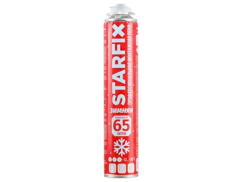 Пена монтажная профессиональная зимняя STARFIX Gunfoam Winter 65 (850 мл) (Выход пены до 65 литров   Температура применения: от -12 °С до +30 °С Можно использовать независимо)