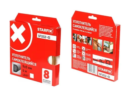 Уплотнитель "D" белый  9х8мм 6м (сдвоенный профиль 2х3м) STARFIX